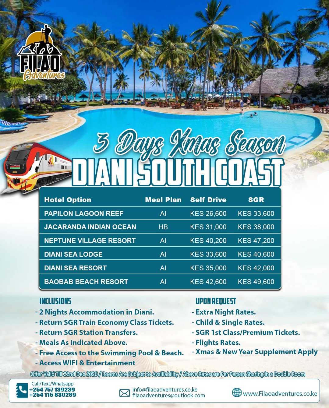 3 Days Christmas Season Diani South Coast Getaway